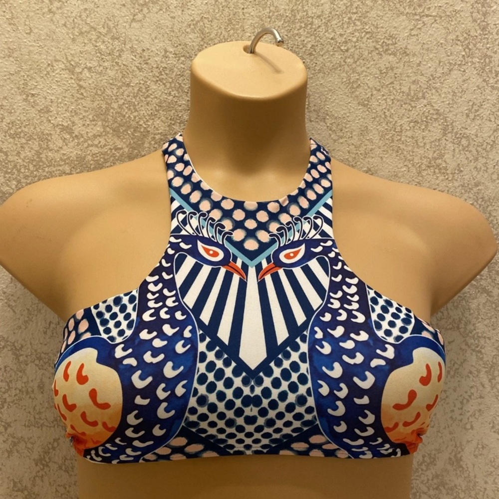 SHEIN Vibrant Blue and Orange Peacock Bikini Top